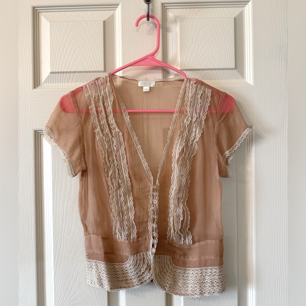 💗Gorgeous Blush Pink 100% Silk Georgette w/Intricate Lace Top Size 4💗